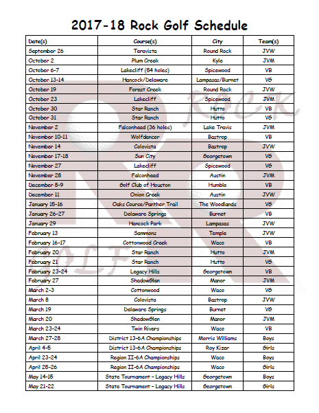 2017 - 18 Golf Schedule